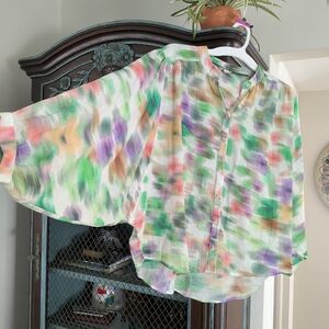 Anthropologie Pilcro Flowy Multicolor Blouse with Bell Sleeves